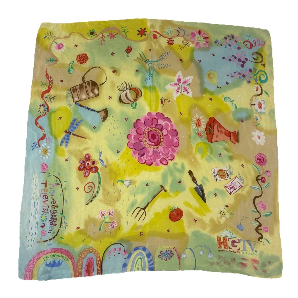 HGTV Silk Scarf Square 27 X 27 Flowers Dragonfly Gardening Gift Rare Vintage